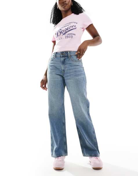 Hollister curvy high rise baggy fit jeans in light blue - view 1