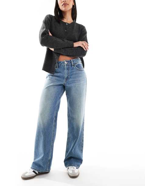 Hollister - Curvy jeans met halfhoge taille en baggy pasvorm in medium blauw met wassing - view 1
