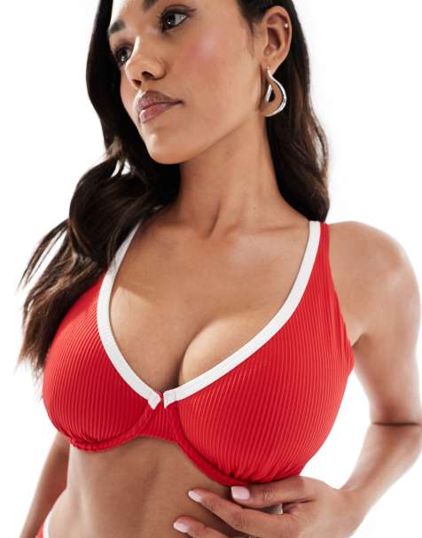 Hollister curvy plunge underwire bikini top in red (part of a set) - view 1