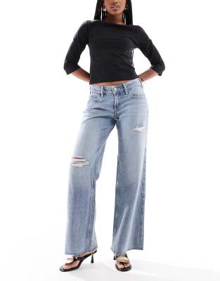 Hollister - Curvy - Sehr weite Jeans in grau getönter Waschung mit niedrigem Bund