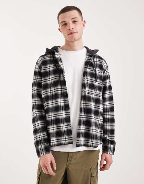 Hollister – Czarna flanelowa koszula o pudełkowym kroju w kratę w stylu vintage - view 1