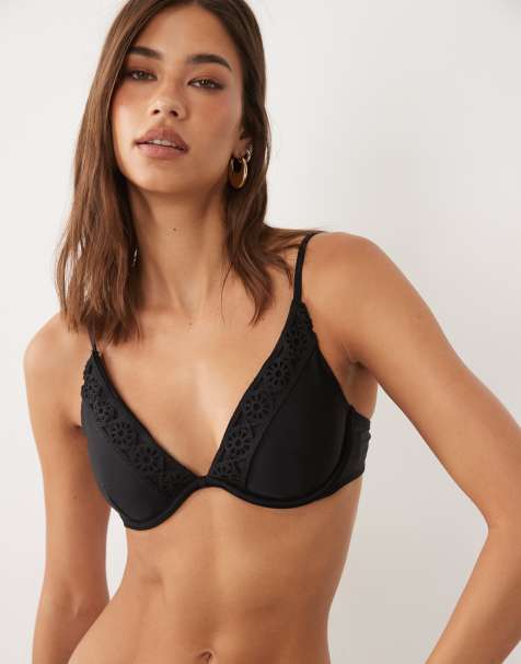 Hollister – Czarne bikini z fiszbinami i szydełkowanym wykończeniem - view 1