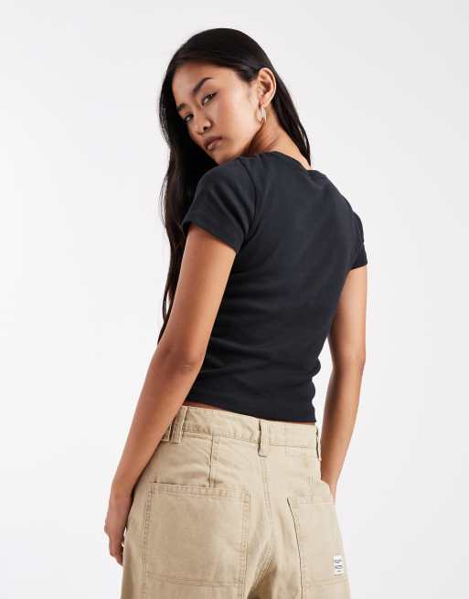 Hollister – Czarny przylegający T-shirt z krótkimi rękawami, 2 z 4