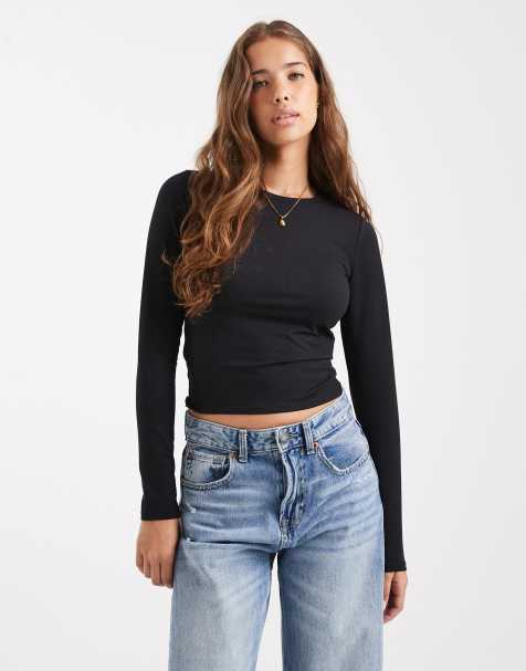 Hollister – Czarny top z długimi rękawami i okrągłym dekoltem - view 1