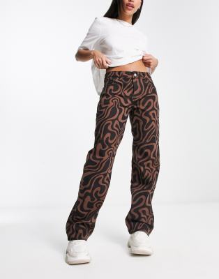 Hollister low rise swirl print dad jean in brown and black  - ASOS Price Checker