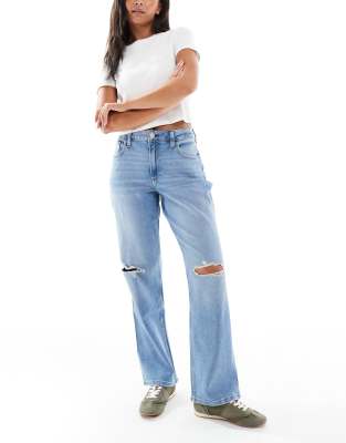 Hollister - Dad-Jeans in hellblauer Waschung mit hohem Bund