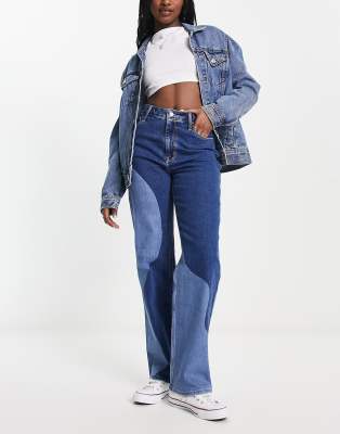 Hollister ultra high rise swirl patchwork dad jeans in mid wash blue  - ASOS Price Checker