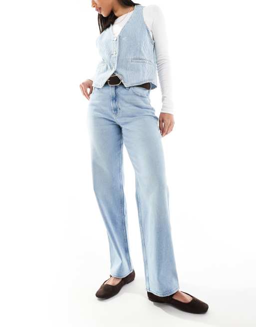Hollister - Dad jeans met ultra hoge taille in medium blauw met wassing