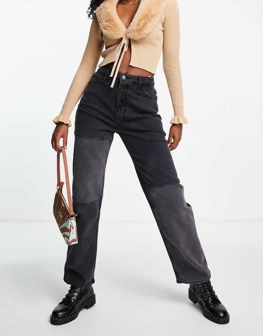 Hollister - Dad jeans patchwork nero slavato