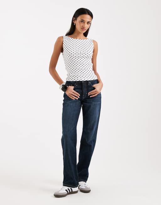 Hollister - Débardeur à pois avec encolure bateau - Blanc, 3 de 4