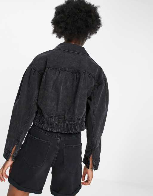 Black denim jacket womens hollister shop
