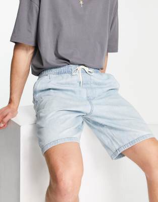 Hollister denim jogger shorts in light wash