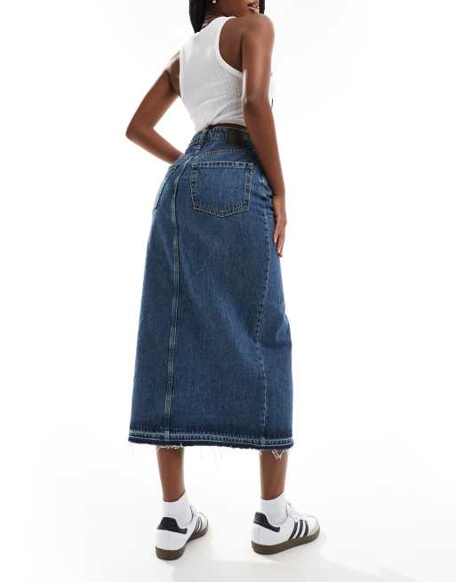 Hollister denim maxi skirt in mid blue ASOS