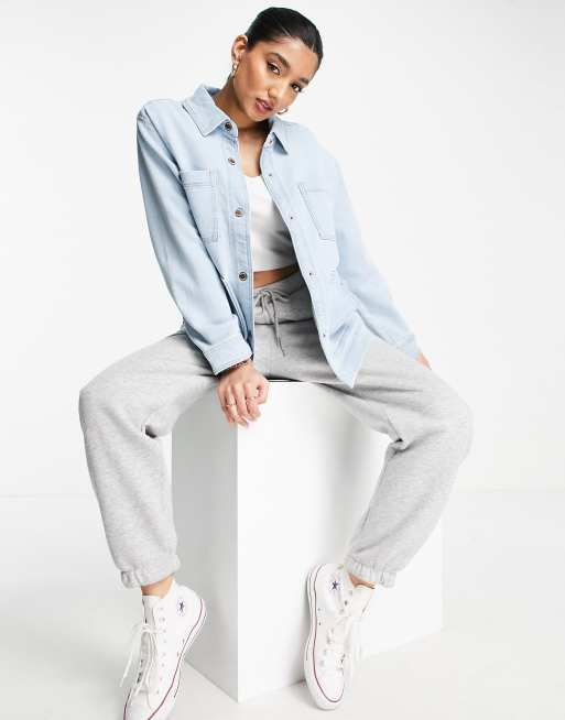 Hollister denim shacket in mid wash
