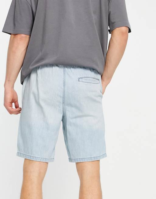 Hollister denim trackie shorts in light wash, 3 of 4