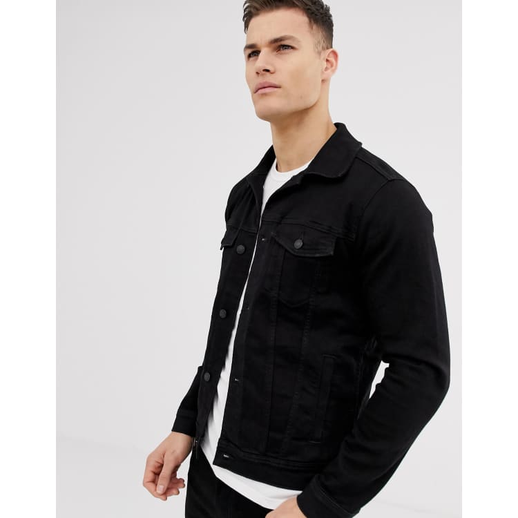 Men's Black Lightweight Denim Trucker Jacket in Black Size S from Hollister