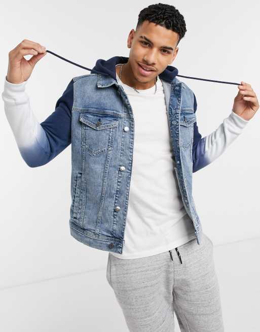 Hollister denim trucker jacket in ombre grey with jersey hood