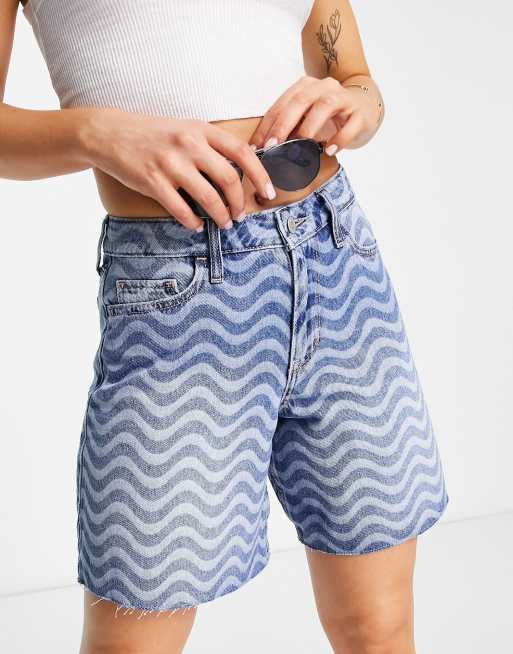 Hollister denim wave wide shorts in mid wash ASOS