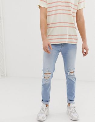 Hollister - Destroyed skinny-fit jeans in light destroy-Blauw