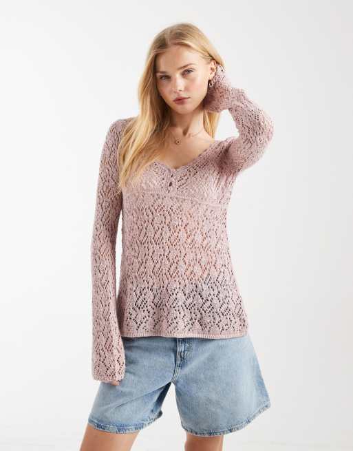 Hollister – Dimrosa, långärmad babydoll-topp i bohostil