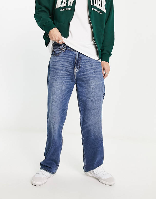 Hollister - distressed baggy fit jeans in dark vintage wash