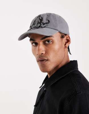 Hollister distressed graphic cap in grey