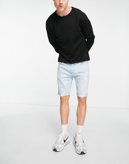 Hollister distressed skinny fit denim shorts in light wash