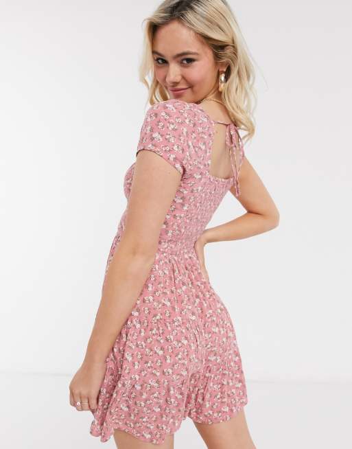 Hollister ditsy floral print skater dress in red