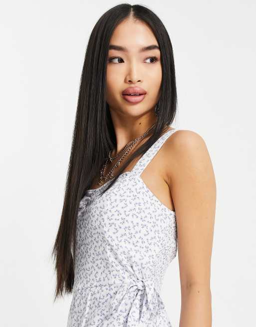 Hollister ditsy print wrap front playsuit in white