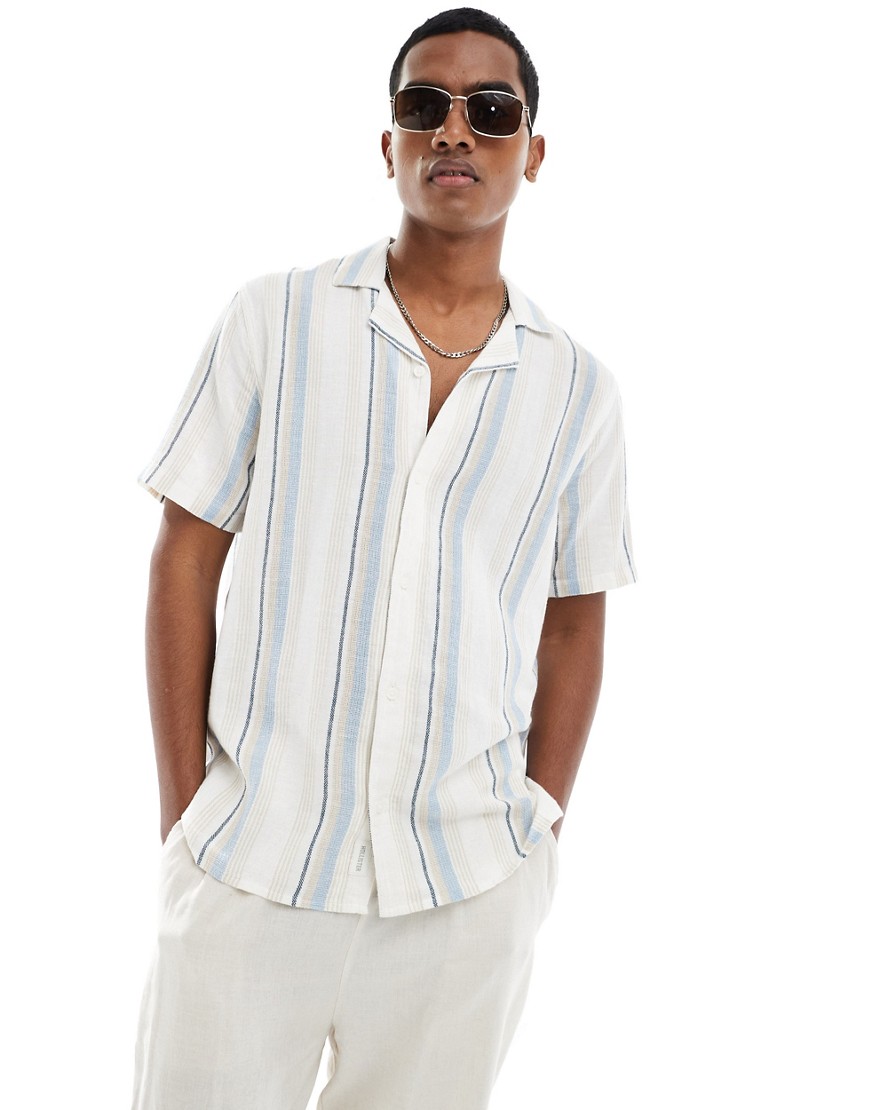 Hollister dobby short sleeve striped shirt in off white