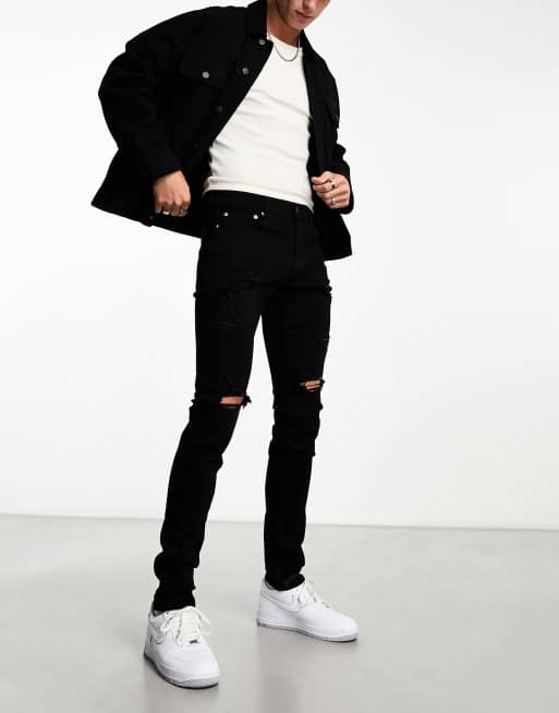 Hollister – Dopasowane czarne jeansy z przetarciami