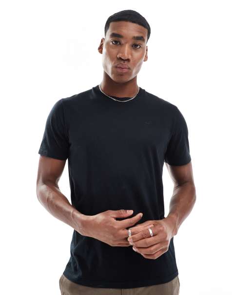Hollister – Dopasowany czarny T-shirt z logo - view 1