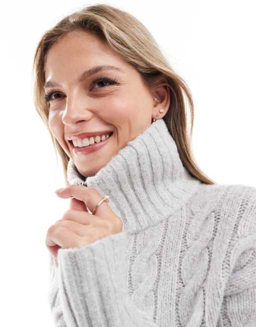Hollister double zip knitted jumper in grey