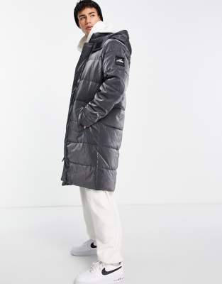 Hollister longline heavyweight irridescent hooded puffer parka in white - ASOS Price Checker