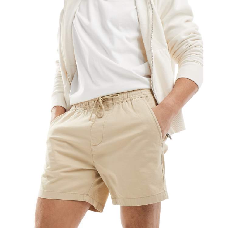 Hollister drawstring twill jogger shorts in beige ASOS