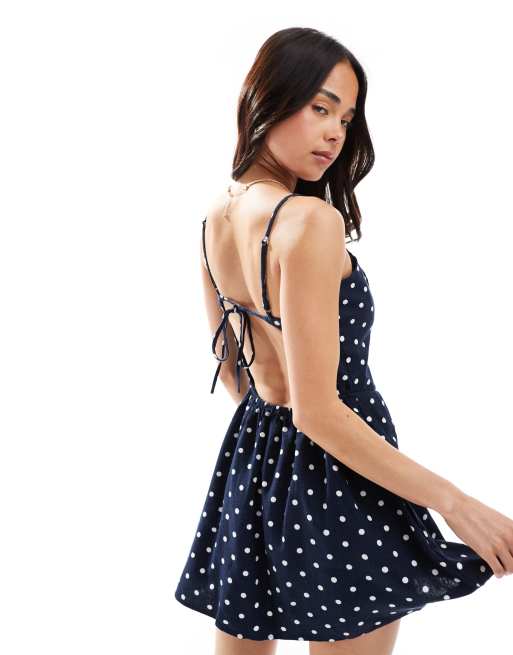 princess polly baby blue dress ZARA NWT WOMAN SS25 POLKA DOT MIDI HALTER DRESS WITH BELT NAVY BLUE  3555/902 main image 0