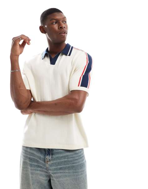 Hollister knitted contrast collar preppy polo top in cream