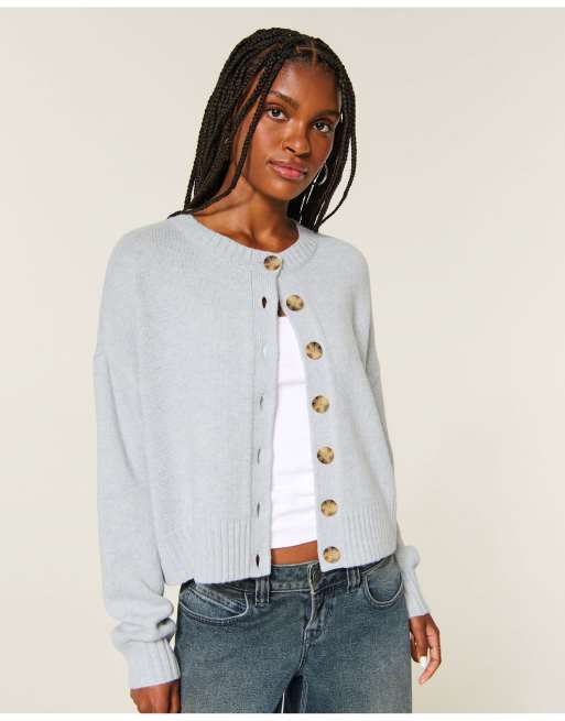 Hollister Easy crew cardigan in light grey, 1 of 5