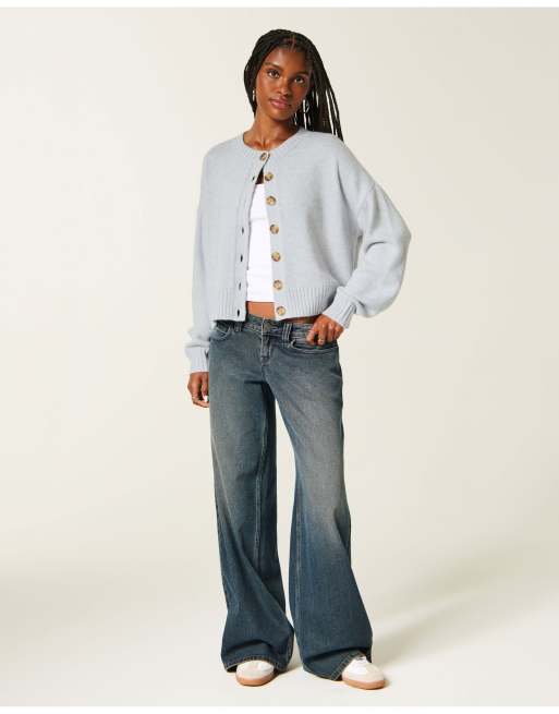 Hollister Easy crew cardigan in light grey, 2 of 5