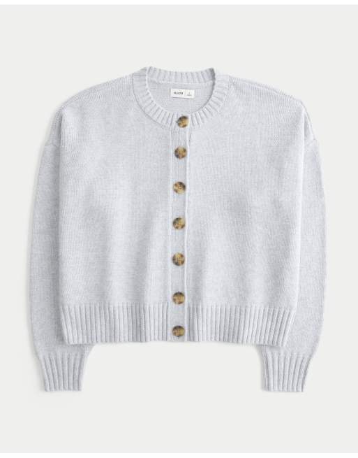 Hollister Easy crew cardigan in light grey, 4 of 5