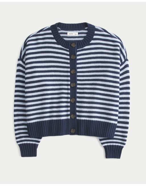 Hollister Easy crew cardigan in navy stripe, 3 of 3