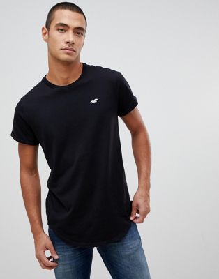 Hollister - Effen slim-fit T-shirt met ronde zoom en zeemeeuwlogo in zwart