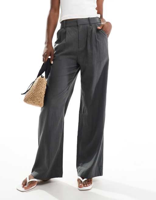 Hollister - Elegante broek van linnenmix met hoge taille in donkergrijs