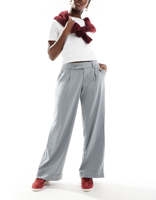 Hollister - Elegante pantalon met wijde pijpen en lage taille in grijs