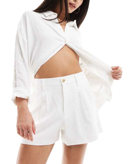 Hollister - Elegante short van linnenmix met hoge taille in wit