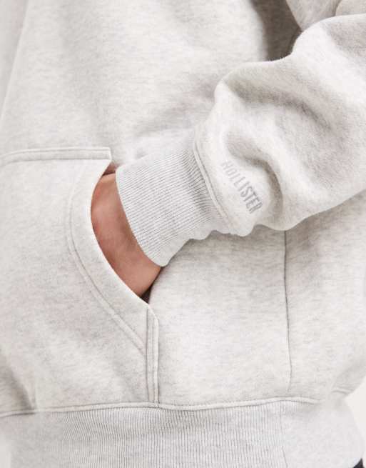 Hollister embedded boxy zip through hoodie in white, 5 of 5