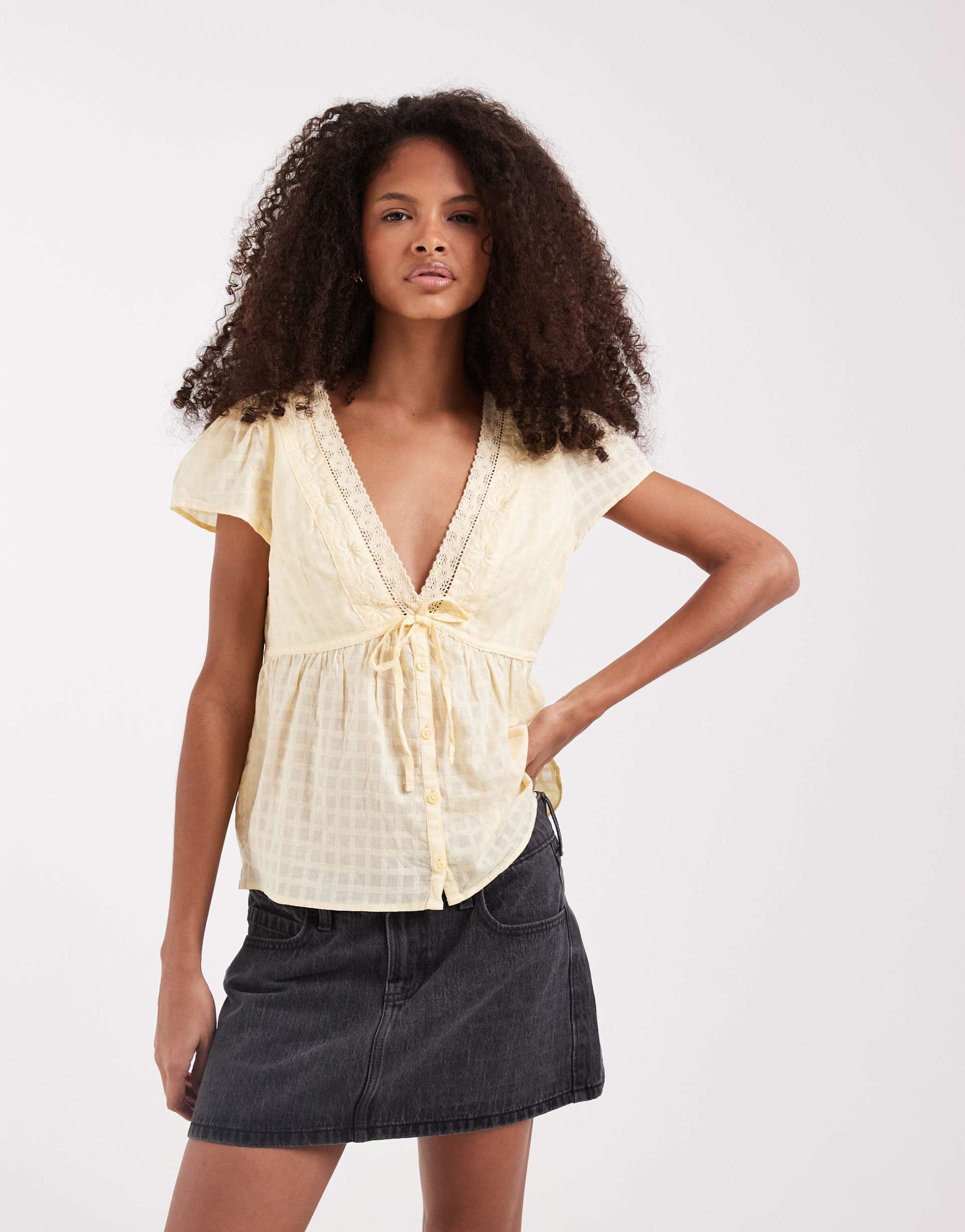 hollister embroidered boho babydoll top in yellow