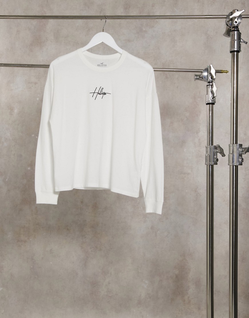 Hollister embroidered front logo long sleeve tee in white