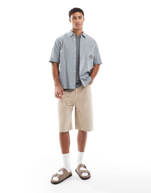 Hollister embroidered short sleeve shirt in blue gingham, 3 of 4