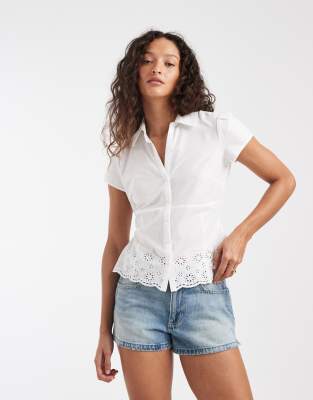 Hollister Embroidered Short Sleeve Shirt In White
